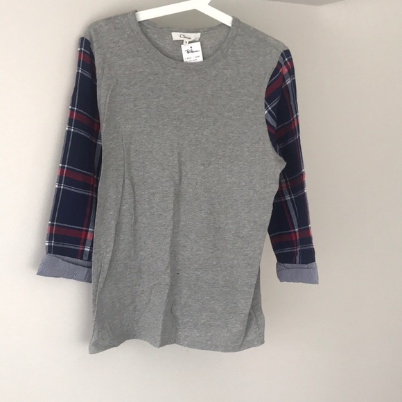 *NEW* CluToo plaid woven and knit mix round shirt - Picture 1 of 3